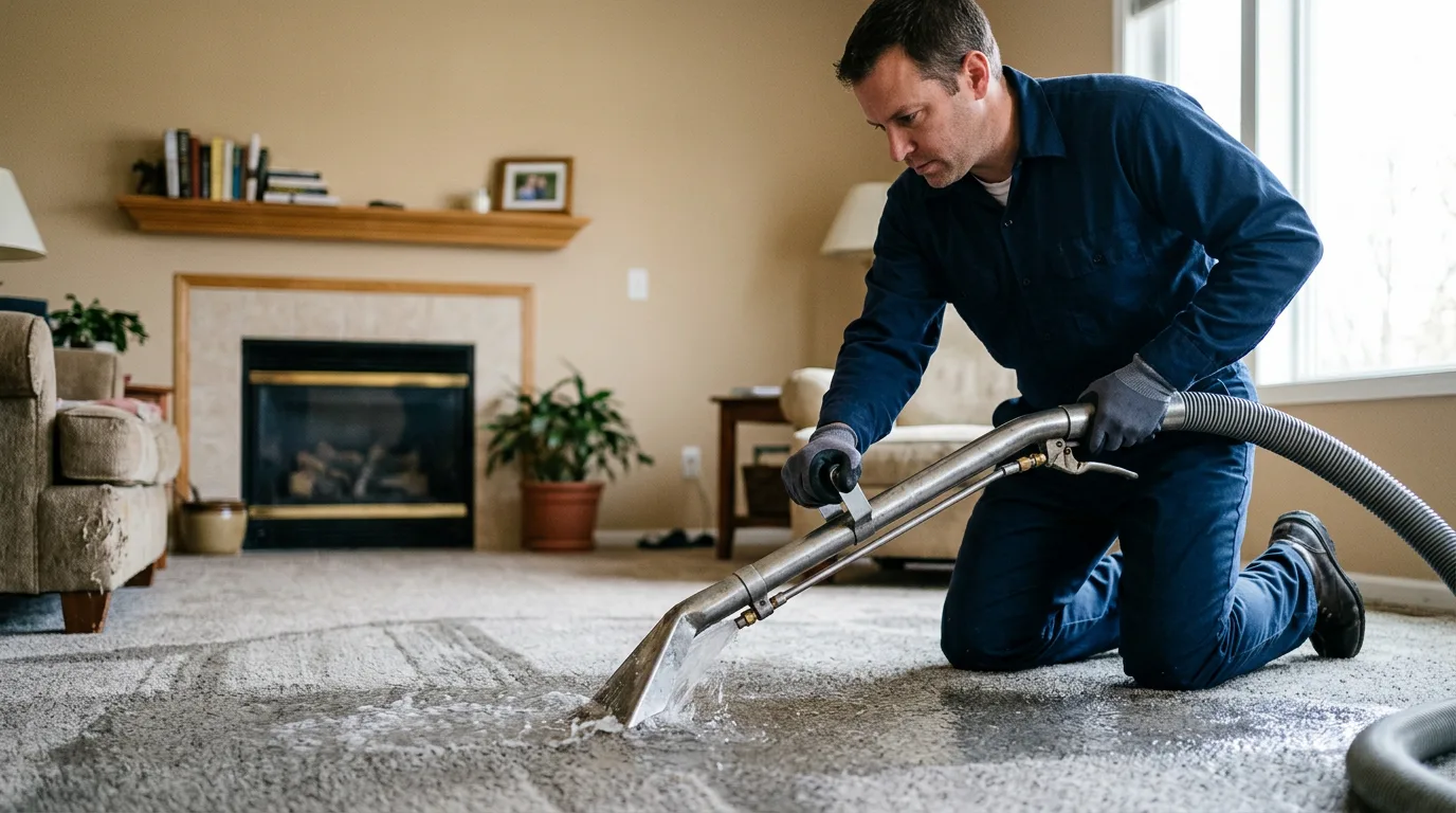 Water damage restoration technician working near Wyocena, WI